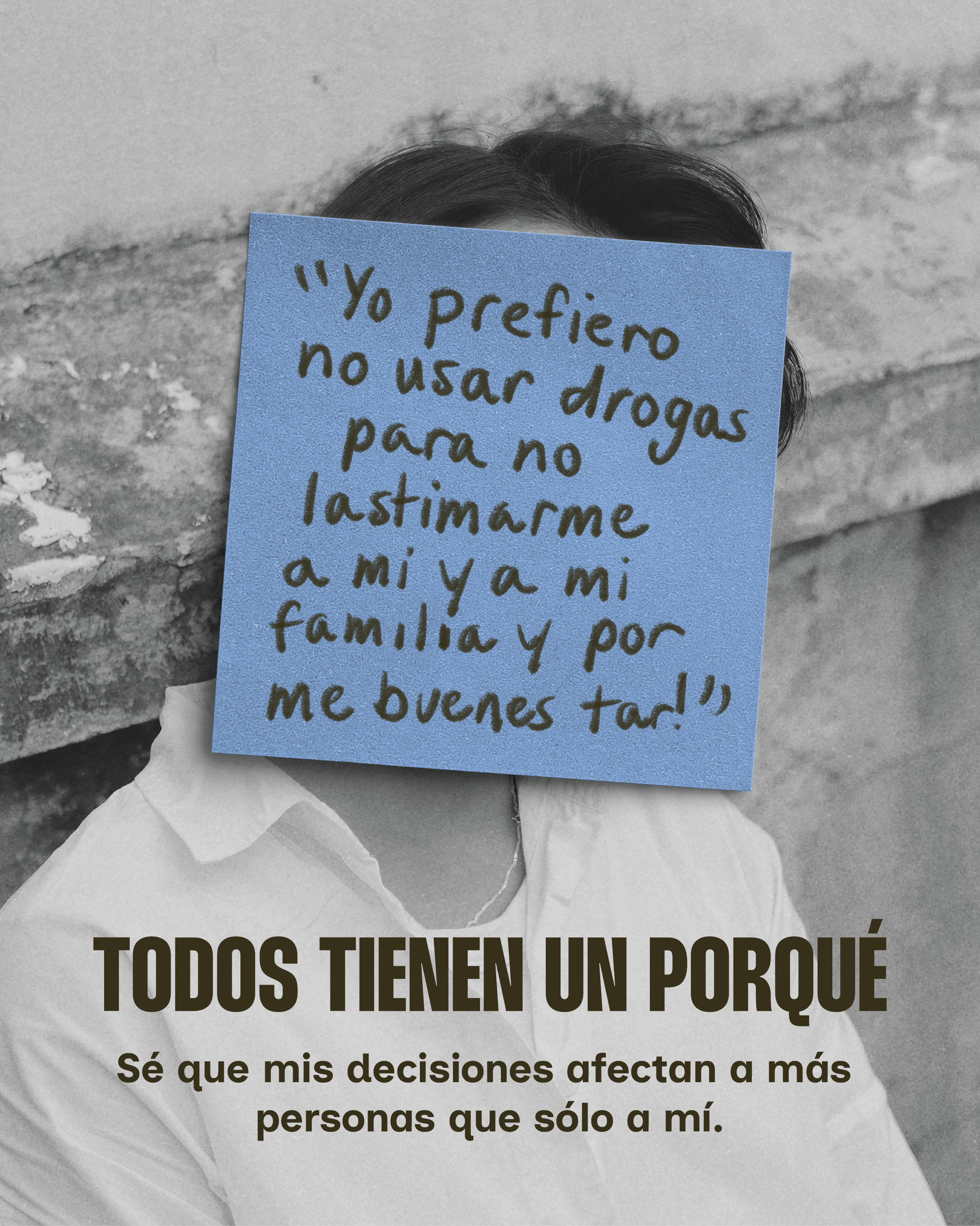 Sticky note with handwriting over the face of a teenager