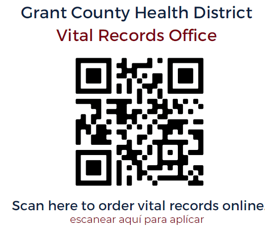 Vital Records Office - Scan here to order vital records online / escanear aqui para aplicar